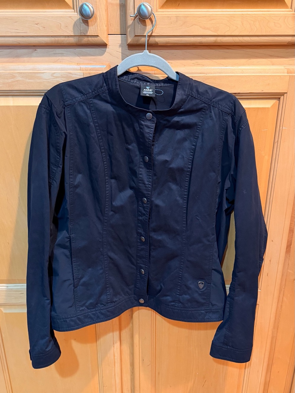 NWOT Kuhl Black Collarless Snap-Front Jean Jacket